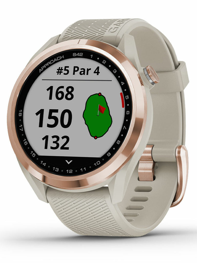 garmin-approach-s42-gps-rose-gold-light-sand-band | The Local Golfer |  garmin, Golf Accessories, GPS / Rangefinders | 439.99